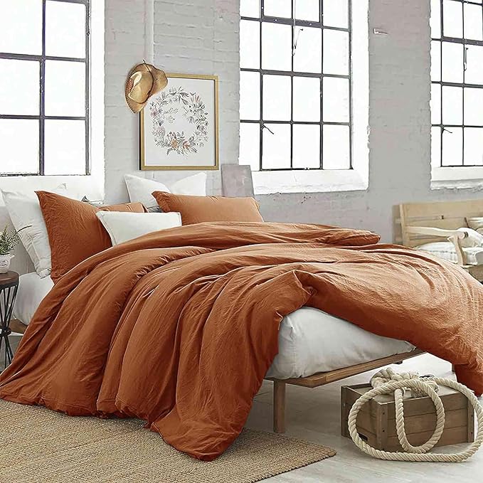 Burnt Orange California King Comforter Set, 3pc Aesthetic Modern Bedding Set Cal King Size, All Season Lightweight Cali King Microfiber Down Alternative Comforter with 2 Pillow Shams for Women Men - LeafyLoom