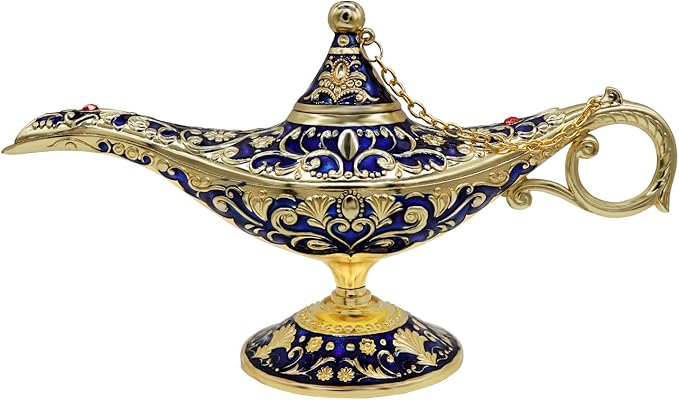 Classic Vintage Rare Legend Aladdin Magic Genie Costume Lamp Home Table Decoration & Gift, Royal Blue - LeafyLoom