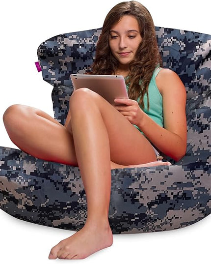 Posh Creations Structured Comfy Bean Bag Chair for Gaming, Reading and Watching TV, Laguna Lounger, Nylon - Camo Digital - LeafyLoom
