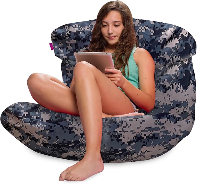 Posh Creations Structured Comfy Bean Bag Chair for Gaming, Reading and Watching TV, Laguna Lounger, Nylon - Camo Digital - LeafyLoom