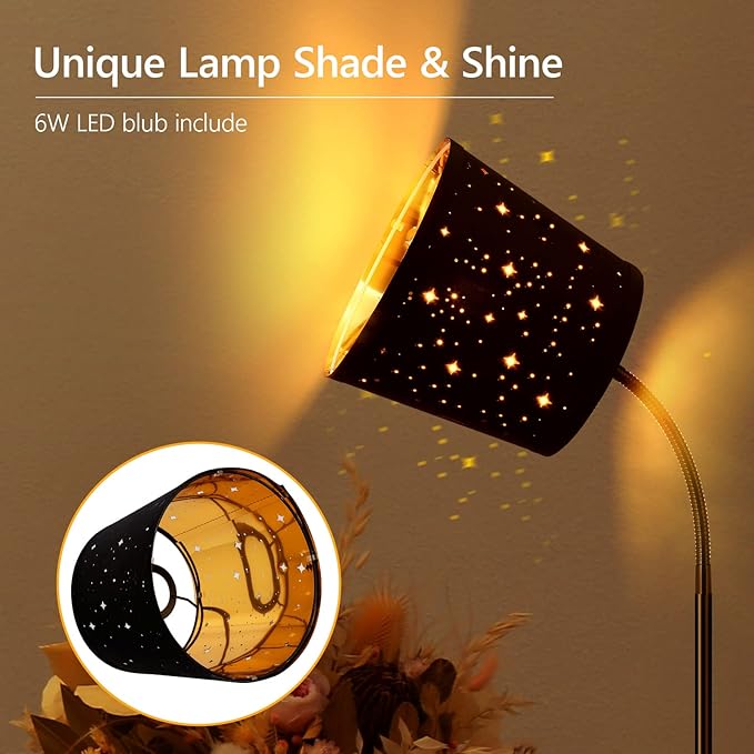 LED Floor Lamp, Standing Lamp for Living Room with Linen Lamp Shade,Adjustable Gooseneck Modern Reading Light,Floor Lamps for Bedroom,Office,Farmhouse,6W LED Bulb Included - LeafyLoom