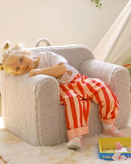 ALIMORDEN Kids Ultra-Soft Snuggle Foam Filled Chair, Toddler Cuddly Sherpa Reading Couch for Boys and Girls, Light Grey - LeafyLoom