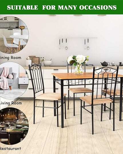 LUARANE 5-Piece Dining Table Set, Rectangular Dining Table with 4 Cushioned Chairs, Modern Wooden Breakfast Table Set for Small Spaces, Apartment, Dinette, Breakfast Nook, Black + Natural - LeafyLoom