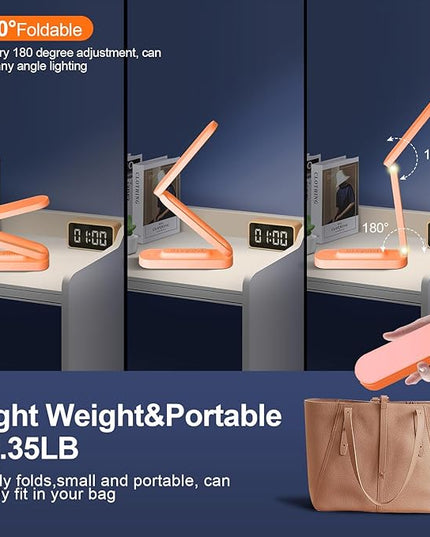 LED Desk Lamp for Office Home & Battery Operated Lamp Rechargeable Lamp Foldable & Portable Light, LED Desk Light Strip, 3 Brightness Dimmable Small Desk Lamp Reading Lamp (Orange) - LeafyLoom