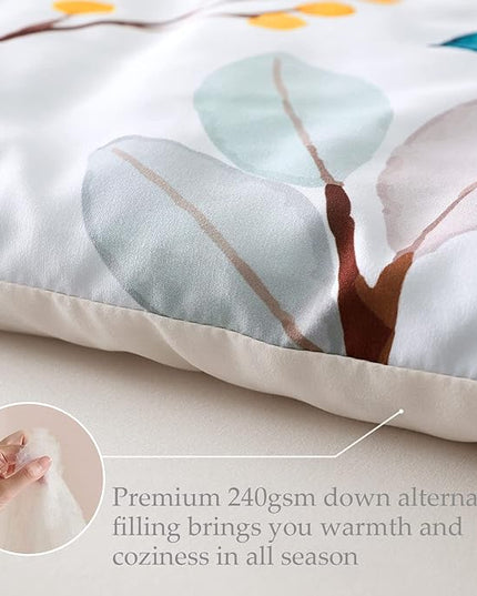 Whale Flotilla Queen Full Comforter Set, Soft Reversible Navy Leaf Bedding Comforter Set with Botanical Pattern, 1 Micoriber Printed Comforter and 2 Pillow Shams, 3 Pieces - LeafyLoom