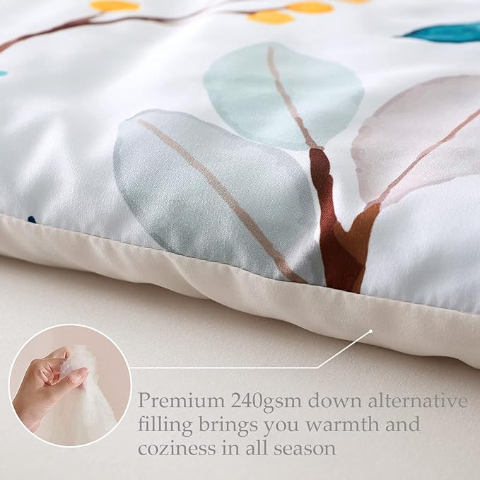 Whale Flotilla Queen Full Comforter Set, Soft Reversible Navy Leaf Bedding Comforter Set with Botanical Pattern, 1 Micoriber Printed Comforter and 2 Pillow Shams, 3 Pieces - LeafyLoom