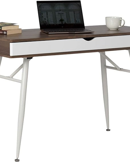 Calico Designs Alcove Modern Desk with Large Split Drawer Storage, White/Chestnut - LeafyLoom