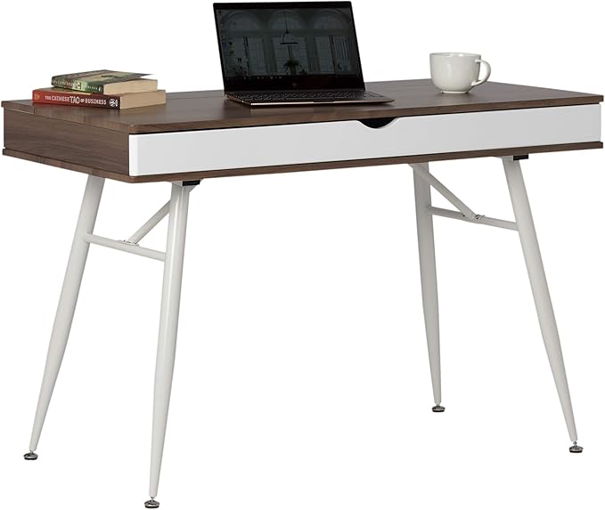 Calico Designs Alcove Modern Desk with Large Split Drawer Storage, White/Chestnut - LeafyLoom