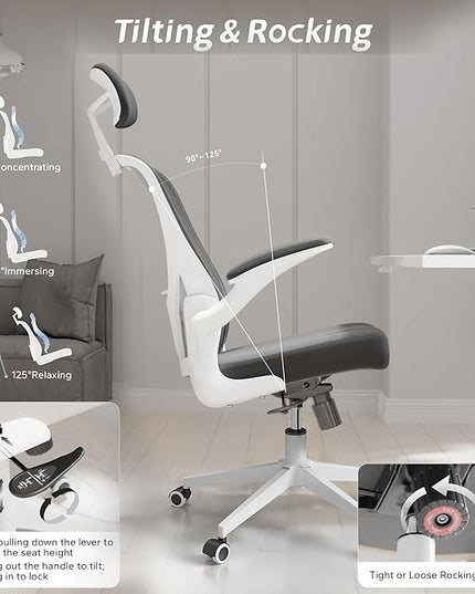 Home Desk Chair Ergonomic Chair with Headrest Study Chair Computer Chair Desk Chair Adjustable Headrest Lumbar Support Office Chair Heavy Duty Office Chair (B+W office chair) - LeafyLoom