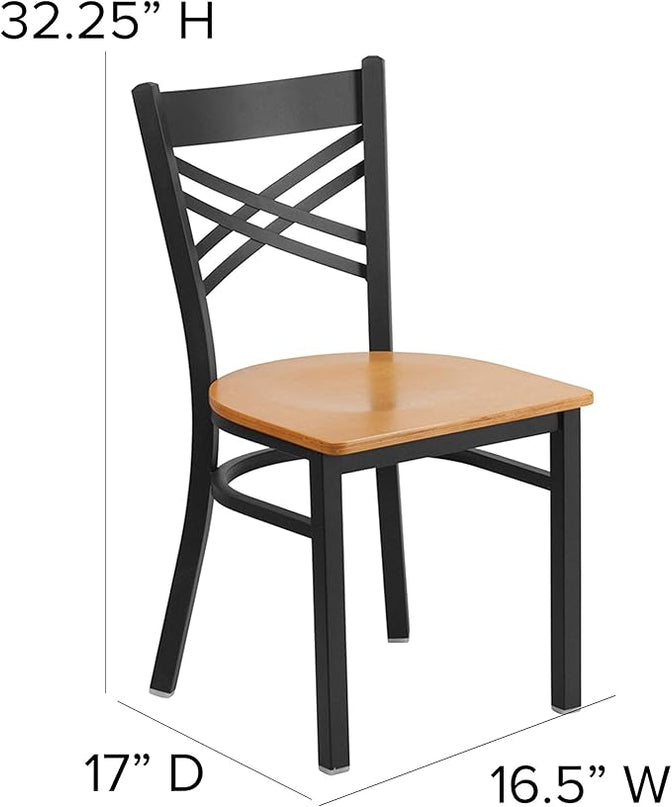 Flash Furniture HERCULES Series Black ''X'' Back Metal Restaurant Chair - Natural Wood Seat - LeafyLoom