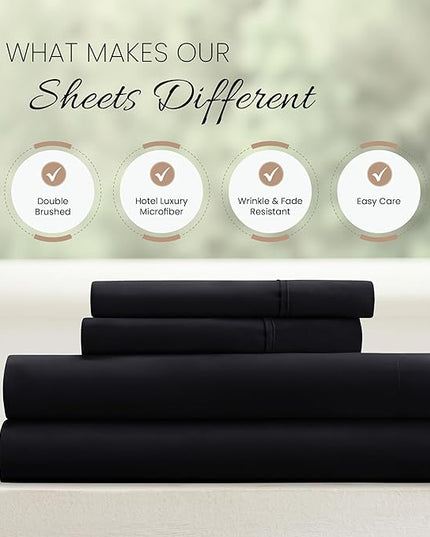 Linen Market Bed Sheets for Queen Size Bed (Black) - Sleep Better Than Ever with These Soft and Cooling Queen Sheets - Deep Pocket Fits 16" Thick Beds - 4 Piece Queen Sheet Set - LeafyLoom