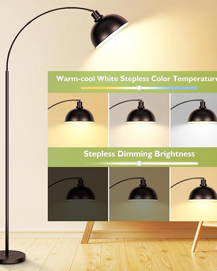 Arc Floor Lamps for Living Room,Modern Tall Standing Lamp Remote Control,Stepless Dimmable Bronze Floor Lamp with Hanging Dome Shade,Over Couch Arched Reading Lamp for Bedroom, Office (Bulb Included) - LeafyLoom