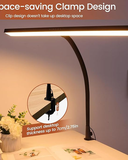 LED Desk Lamp with Clamp, 23" Wide Desk Light for Home Office, 20W Brightest, 2000LM, 3 Color Modes & Dimmable Brightness with Touch Control, Tall Flexible Light for Monitor Studio Reading - LeafyLoom