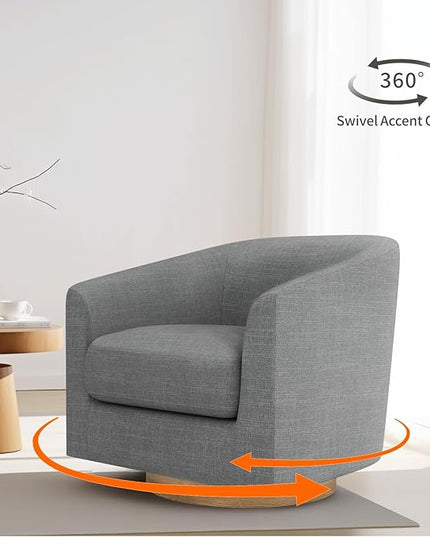 MUUEGM Accent Chair with Arms, 360 Degree Swivel Accent Chair with Wood Base, Modern Barrel Chair for Living Room, Bedroom, Waiting Room, Fully Assembled,Performance Fabric in Dark Grey - LeafyLoom