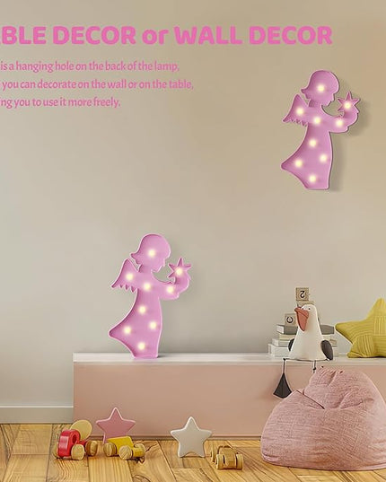 Angel Pink Party Decorations, Battery Powered Angel Night Light for Kids, Girl Birthday Party Decorations, Pink Room Decor for Girls, Pink Wall Decor for Girls Bedroom - LeafyLoom