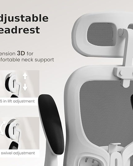 Ergonomic Office Chair, High Back Home Desk Chair with Adjustable Lumbar Support and Headrest, Breathable Mesh Swivel Task Chair, White Executive Computer Chair, 1 Pack - LeafyLoom