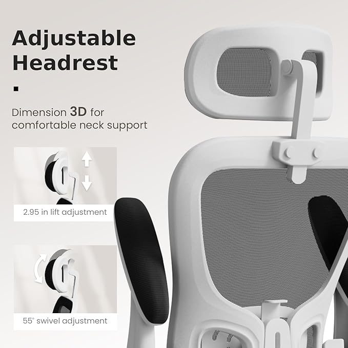 Ergonomic Office Chair, High Back Home Desk Chair with Adjustable Lumbar Support and Headrest, Breathable Mesh Swivel Task Chair, White Executive Computer Chair, 1 Pack - LeafyLoom