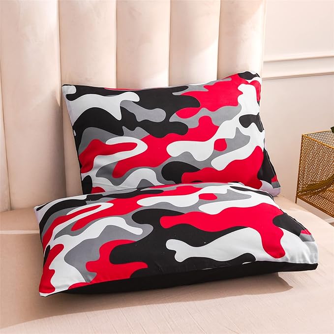 Meeting Story Camouflage Bedding Set, Colorful Pattern Style Comforter Set, 3 PCS One Comforter and Two Pillowcases in One Bag, All Season Bedspread for Boys Teens Adults (Black, Full) - LeafyLoom