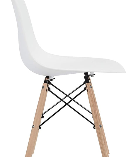 CangLong Modern White Dining Chairs with Shell Lounge Plastic Seat and Beech Wood Legsfor Dining room,living room,Set of 4 - LeafyLoom