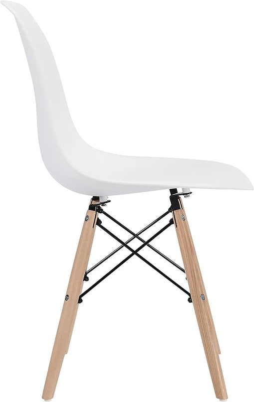 CangLong Modern White Dining Chairs with Shell Lounge Plastic Seat and Beech Wood Legsfor Dining room,living room,Set of 4 - LeafyLoom