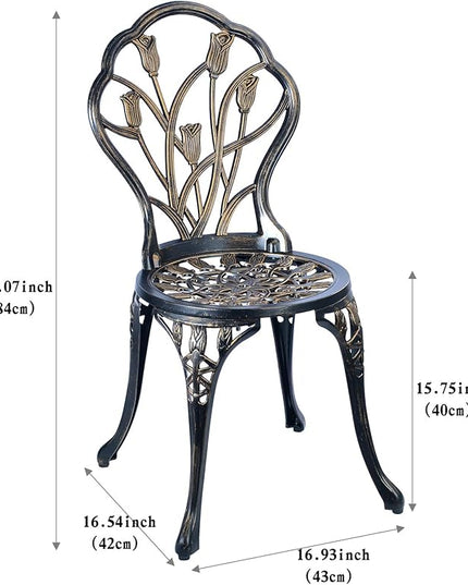 Mandolin Patio Table and Chairs,5 Piece Outdoor Dining Set,Rust-Resistant Cast Aluminum Bistro Set,with Cushion,Tulip Design (Copper) - LeafyLoom