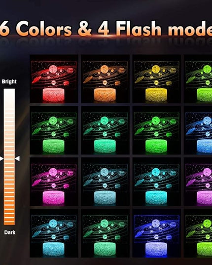 Creative 3D Planet Lamp Night Light 16 Colors Changing USB Powered Remote Control Touch Switch Decor Lamp Optical Illusion Lamp LED Table Desk Lamp Children Kids Christmas Brithday Gift - LeafyLoom