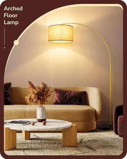 EDISHINE 78.3" Gold Arched Floor Lamp, Mid Century Modern Reading Lights Over Chair, Tall Arc Standing Lamps for Living Room for Living Room, Home Office, Reading Room, Dining Room - LeafyLoom
