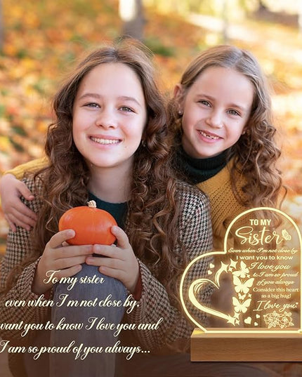 Sister Birthday Gifts from Sister, to My Sister Acrylic Engraved Night Light with Base, Graduation Wedding Birthday Christmas Gifts for Sister from Sister Brother - LeafyLoom