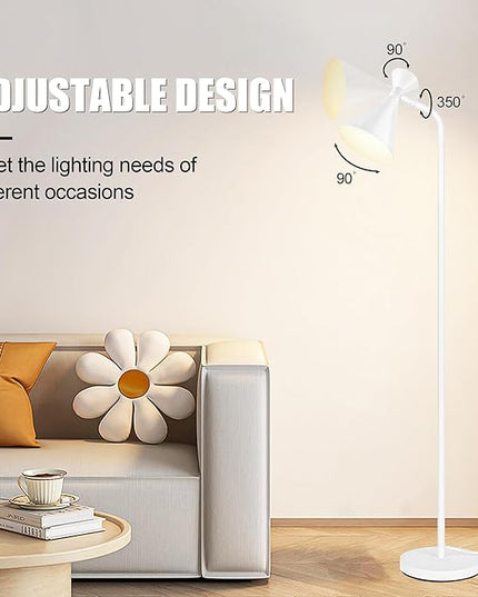 PARTPHONER Floor Lamp for Living Room, Modern Adjustable Metal Heads Standing Lamps, Simple Design White Floor Lamp with Foot Switch for Bedroom, Office, Kids Room, Reading, Working(Bulb Not Included) - LeafyLoom