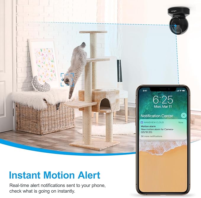 Wansview Security Camera, IP Camera 2K, WiFi Home Indoor Camera for Baby/Pet/Nanny, 2 Way Audio Night Vision, Works with Alexa, with TF Card Slot and Cloud Wansview