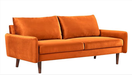 US Pride Furniture Kent Modern Velvet Sofa, Comfortable 3 Seater Couch for Living Rooms and Small Spaces, Ideal Studio Apartment Furniture with Sleek Design, Orange - LeafyLoom