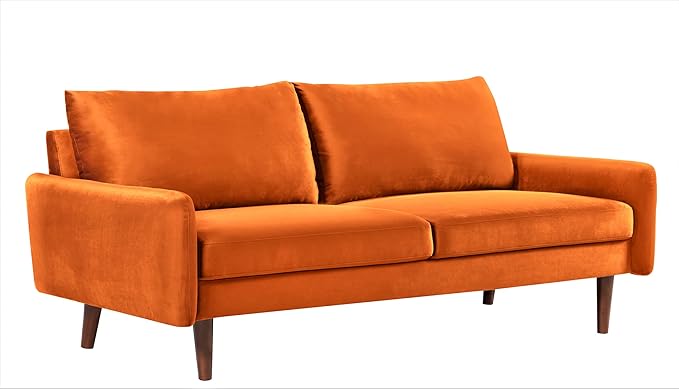 US Pride Furniture Kent Modern Velvet Sofa, Comfortable 3 Seater Couch for Living Rooms and Small Spaces, Ideal Studio Apartment Furniture with Sleek Design, Orange - LeafyLoom