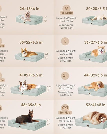 EHEYCIGA Orthopedic Dog Beds for Extra Large Dogs, Waterproof Memory Foam XXL Dog Bed with Sides, Non-Slip Bottom and Egg-Crate Foam Big Dog Couch Bed with Washable Removable Cover, Sage Green EHEYCIGA