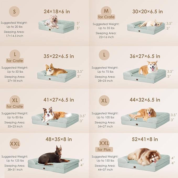 EHEYCIGA Orthopedic Dog Beds for Extra Large Dogs, Waterproof Memory Foam XXL Dog Bed with Sides, Non-Slip Bottom and Egg-Crate Foam Big Dog Couch Bed with Washable Removable Cover, Sage Green EHEYCIGA