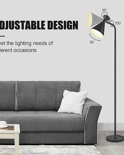 PARTPHONER Floor Lamp for Living Room, Modern Adjustable Metal Heads Standing Lamps, Simple Design Black Floor Lamp with Foot Switch for Bedroom, Office, Kids Room, Reading, Working(Bulb Not Included) - LeafyLoom