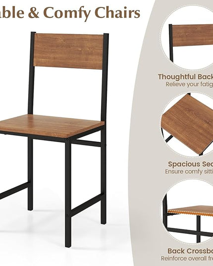LDAILY Moccha Dining Table Set for 4, Wooden Kitchen Table with with 2 Chairs and a Long Bench, Modern 4-Piece Dinette with Metal Frame & Storage Rack, Space-Saving Table Set for Dining Room, Teak - LeafyLoom