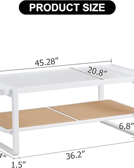 NicBex 45.28Inch Rectangular Dining Table,Modern Kitchen Table with Glass Tabletop and Imitation Rattan Edge Table for 2 to 4,Practical Coffee Table,Dining Room Table for Kitchen and Living Room,White - LeafyLoom