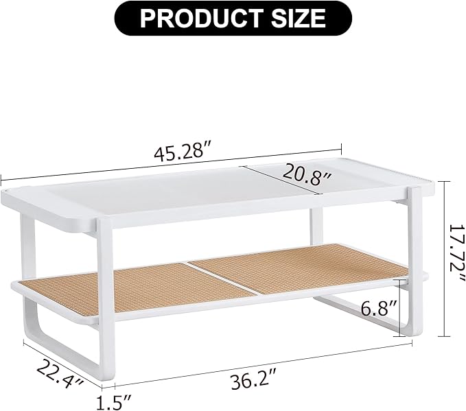 NicBex 45.28Inch Rectangular Dining Table,Modern Kitchen Table with Glass Tabletop and Imitation Rattan Edge Table for 2 to 4,Practical Coffee Table,Dining Room Table for Kitchen and Living Room,White - LeafyLoom