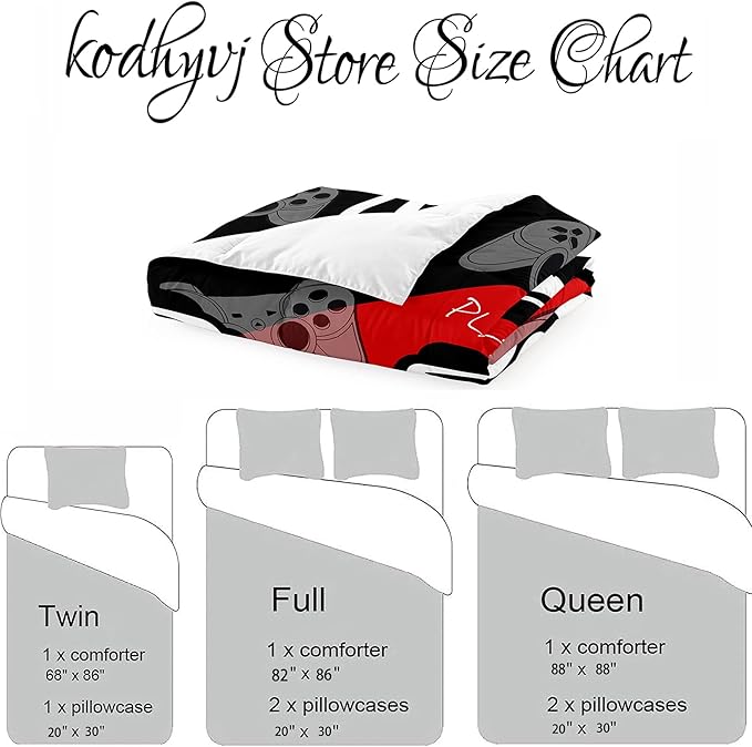 Gamer Bedding Sets for Boys Game Comforters Queen Size for All Seasons Gaming Bedding Sets for Kids Bedroom Decor Black and Red Game Controller Beddings 1 Comforter and 2 Pillowcases - LeafyLoom