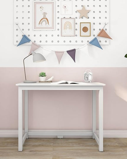 Max & Lily Solid Wood Desk, 40 Inches, White - LeafyLoom