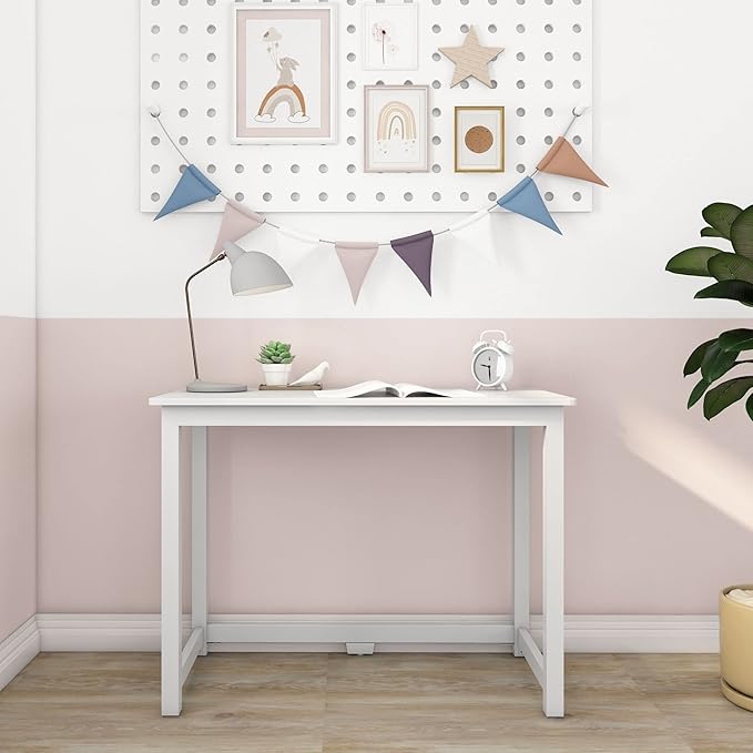 Max & Lily Solid Wood Desk, 40 Inches, White - LeafyLoom