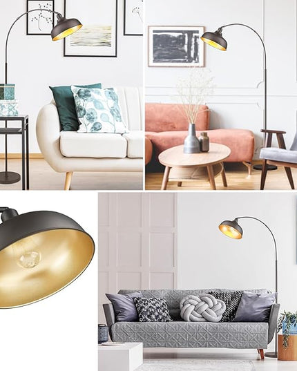 Arc Floor Lamps for Living Room with Remote Control, Modern Farmhouse Tall Standing Lamp, Floor Lamp with 360° Adjustable Hanging Dome Shade, Dimmable Tall Lamp with 9W LED Bulb - LeafyLoom