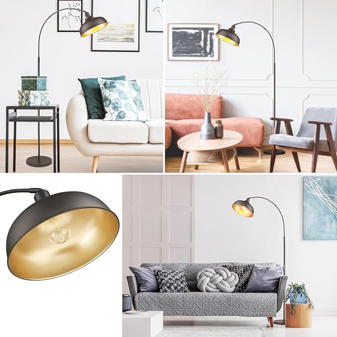 Arc Floor Lamps for Living Room with Remote Control, Modern Farmhouse Tall Standing Lamp, Floor Lamp with 360° Adjustable Hanging Dome Shade, Dimmable Tall Lamp with 9W LED Bulb - LeafyLoom