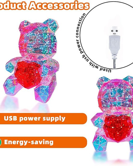 LED Bear Night Light, Glowing Bear Light Red Heart Night Light for Her,Kids Presents Gift for Girlfriend Mom Kids Birthday Anniversary,Bear Lamp for Nursery Decor (Bear with Heart) - LeafyLoom