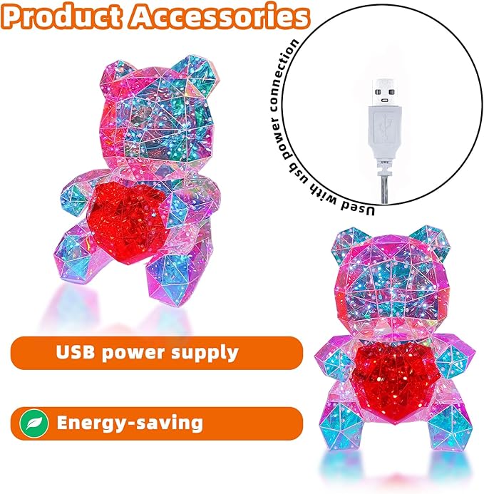 LED Bear Night Light, Glowing Bear Light Red Heart Night Light for Her,Kids Presents Gift for Girlfriend Mom Kids Birthday Anniversary,Bear Lamp for Nursery Decor (Bear with Heart) - LeafyLoom