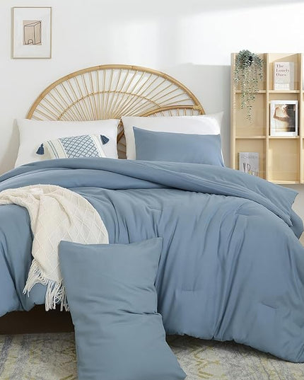 Grayish Blue Full Comforter Boho Dusty Blue 3PCS Microfiber Bed Comforter Sets for All Season Comforter for Men and Women Soft Lightweight Bed Comforter Set (1 Comforter, 2 Pillowcases) - LeafyLoom