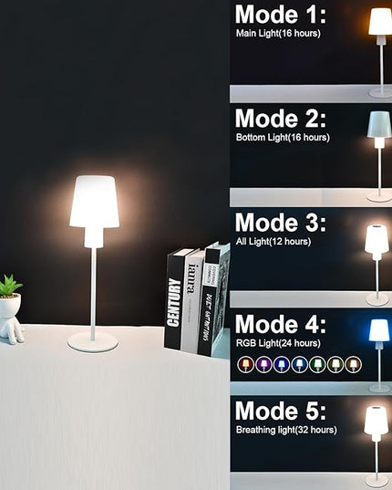 5000mAh Rechargeable Cordless Table Lamps, RGB Colors and Warm Light Stepless Dimming, LED Desk Lamp for Bedroom/Couple Dinner/Desk/Cafe/Dining Room/Terrace (1) - LeafyLoom