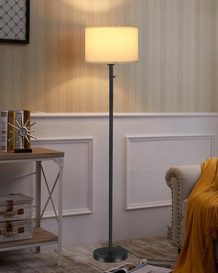 Floor Lamps for Living Room, Stepless Dimmable Standing Lamp, Modern Floor Lamp with Rotary Switch, White Linen Shade, 9W Led Bulb Included(1000LM,2700K), Tall Lamp for Bedroom, Office, Farmhouse - LeafyLoom
