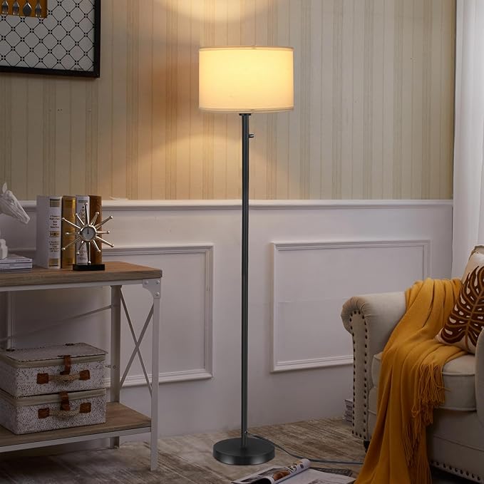 Floor Lamps for Living Room, Stepless Dimmable Standing Lamp, Modern Floor Lamp with Rotary Switch, White Linen Shade, 9W Led Bulb Included(1000LM,2700K), Tall Lamp for Bedroom, Office, Farmhouse - LeafyLoom