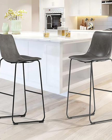 NicBex Retro Bar Stools Crazy-Horse Leather with Metal Legs Barstools, Lounge Kitchen Island Bar Stools, Set of 2, (Grey Color) (A-GE17023-USSU014) - LeafyLoom